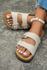 Coffee Geometric Print Cut Out Buckle PU Leather Flat Slippers