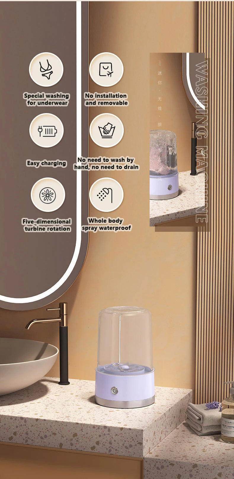 New Wireless Washing Machine Portable Travel Underwear And Socks Laundry Bucket,  Charging Mini Clothes Washing Cup 2-speed Time