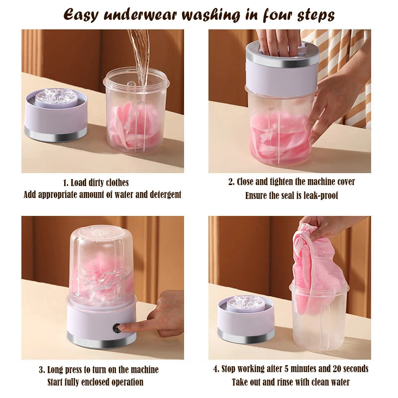 New Wireless Washing Machine Portable Travel Underwear And Socks Laundry Bucket,  Charging Mini Clothes Washing Cup 2-speed Time