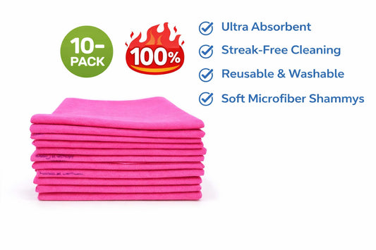 German Shammy Microfiber  Cleaning Cloths - Ultra Absorbent & Reusable (10-pack)