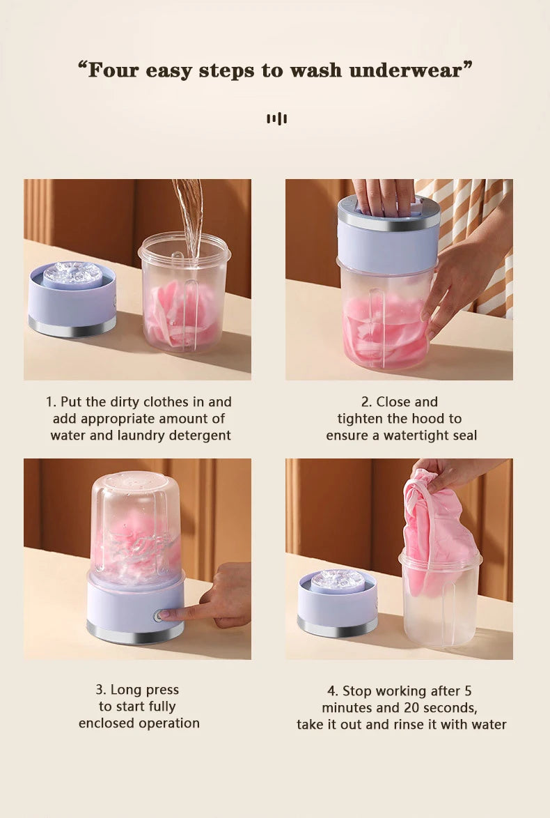 New Wireless Washing Machine Portable Travel Underwear And Socks Laundry Bucket,  Charging Mini Clothes Washing Cup 2-speed Time