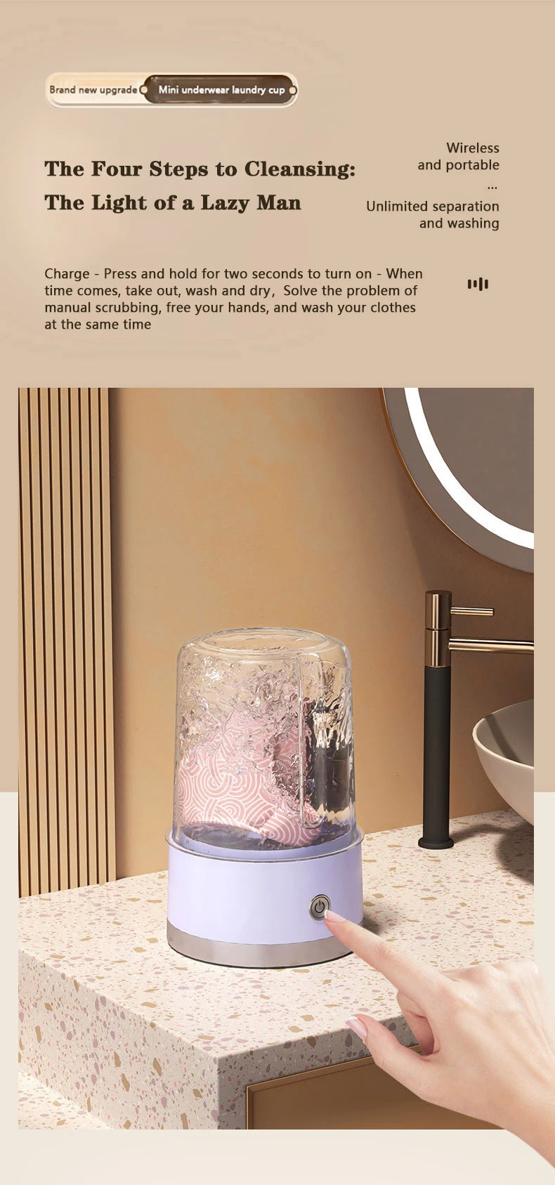 New Wireless Washing Machine Portable Travel Underwear And Socks Laundry Bucket,  Charging Mini Clothes Washing Cup 2-speed Time