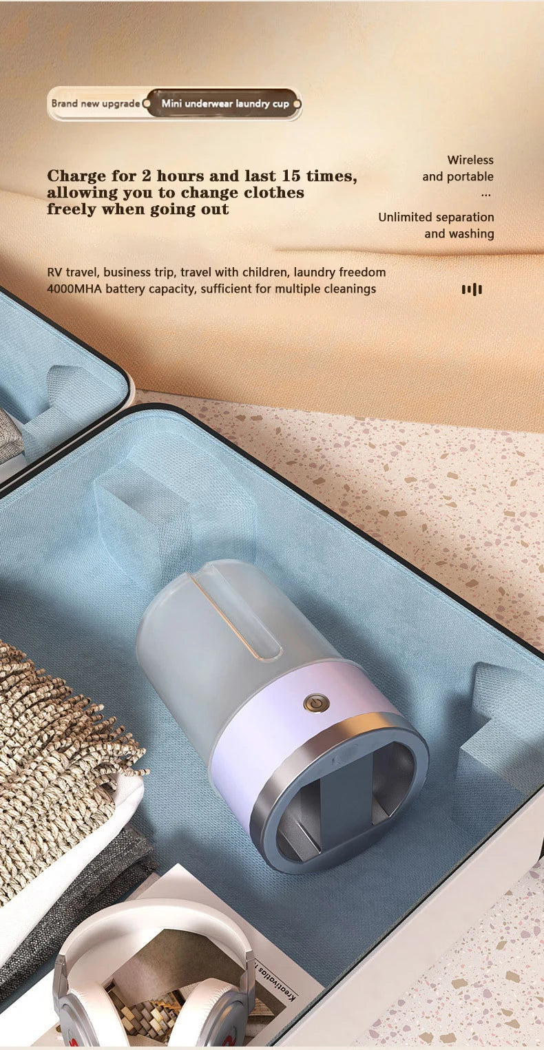 New Wireless Washing Machine Portable Travel Underwear And Socks Laundry Bucket,  Charging Mini Clothes Washing Cup 2-speed Time