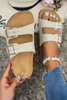 Coffee Geometric Print Cut Out Buckle PU Leather Flat Slippers
