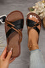 White Criss Cross PU Leather Flat Slippers